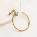 Aros dorados geométricos vintage con piedra verde pálido y textura de cuentas finas - Aro Grande Dorado (Piedra Verde) / Verde