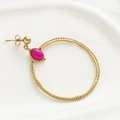 Pendientes de aro retro dorados con acabado texturizado y piedra preciosa roja - Aro Grande Dorado (Piedra Rojo Rosa) / Rosa rojo