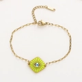 Neon green enamel evil eye pendant bracelet on gold-plated stainless steel chain - Turmeric