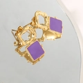 Retro geometric square stud earrings in purple enamel with gold-plated stainless steel - Purple
