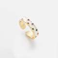 Anello regolabile in acciaio dorato con smalto bianco e cristalli di zirconi colorati - Bianco