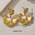 Orecchini a ventaglio dorati irregolari con perle sintetiche a goccia eleganti - Orecchini a Ventaglio con Perle (A4290)