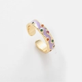 Bague ouverte dorée avec émail violet ondulé et pierres précieuses colorées - Violet