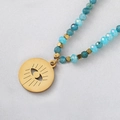 Bohemian evil eye ketting met blauwe natuursteen kralen en gouden hanger - Blauwe Evil Eye Ronde Hanger