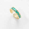 Anello smaltato dorato regolabile con strass colorati e finitura a onde turchese - Blu
