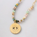 Boheemse kleurrijke kralenketting met boze oog hanger en gouden accenten - Kleurrijke Evil Eye Ronde Hanger
