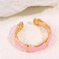 Anello regolabile stile bambù in smalto rosa e acciaio inox con finitura oro - Stile Bamboo Rosa (A4765)
