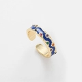 Bague dorée réglable avec vagues en émail bleu profond et pierres multicolores - Bleu clair