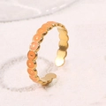 Adjustable gold band ring with orange enamel circles in a boho-chic minimalist style - Orange