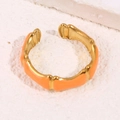 Anello aperto stile bambù in finitura dorata con smalto arancione vivace regolabile - Stile Bamboo Arancione (A4767)