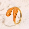 Adjustable gold stainless steel snake ring with vibrant orange striped enamel finish - Orange