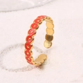 Adjustable golden stainless steel ring featuring red enamel dots in a minimalist design - Red