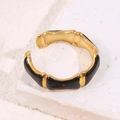 Minimalist gold-plated bamboo joint open ring with elegant black enamel finish - Black Bamboo Style (A4768)