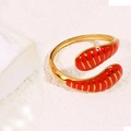 Adjustable gold-plated snake ring with red enamel and vertical stripe pattern - Red