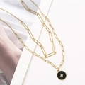 Dubbellaagse gouden paperclip ketting met zwarte ster hanger en een zirkonia steen - Dubbellaagse Ster Zwart Emaille Hanger Ketting (A3428) / 1 Stuk