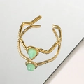 Französischer Retro-Goldring mit grünem Tropfenstein und spiralförmigem Edelstahlband - Schlanker Wellen Wasser Tropfen Ring (Grün) / Gold mit grünem Edelstein