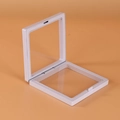 White square PE film floating jewelry box for rings and earrings in open view - 9x9 / White