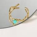 Französischer Vintage Goldring mit grünem Tropfenstein und gedrehtem Seilringband - Schlanker Wellen Wasser Tropfen Ring (Blau) / Gold mit blauem Stein