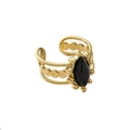 Vintage gold triple-layered open ring featuring a black marquise natural stone - Gold With Black Marquise Stone