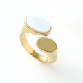 Adjustable gold plated ring featuring an elegant oval white shell inlay in a chic design - Oval White Shell Style (Gold)