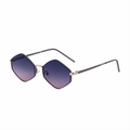 Irreguläre hexagonale Sonnenbrille mit lila Verlaufsgläsern und Roségold-Metallrahmen - Gold Beige Rahmen Grau Orange Verlauf Glas