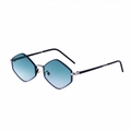 Irregular octagonal sunglasses featuring blue gradient lenses and slim black frames - Silver Black Frame Gradient Green Grey Lens