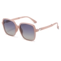 Women's foldable oversized square sunglasses with translucent pink frame and gradient lenses - C5 Muddy Tea