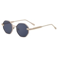 Polygon gold metal frame sunglasses with textured temples and dark tinted lenses - C1 Gold Frame Gray Lens