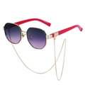 Lunettes de soleil polygonales avec verres dégradés violets et chaîne en métal doré - Monture Dorée Dégradé Gris-Rose (Avec Chaîne en Métal)