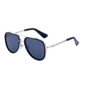 Gafas de sol de aviador clásicas con montura negra, doble puente dorado y lentes oscuros - Montura Oro Negro Lentes Grises (C1)