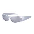 Sportliche Y2K-Sonnenbrille in Metallic-Silber mit grauen Gläsern für Radsport und Windschutz - Perlglanz Silberweiß Quecksilber-Linse (C5)