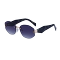 Rahmenlose geometrische Sonnenbrille mit lila Verlaufsgläsern und grünem Marmorbügel - C6 Grün Leopard Verlauf Grau