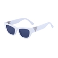 Retro white cat-eye sunglasses with dark lenses and silver triangle metal hardware detail - White Silver Grey