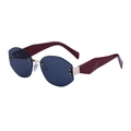 Modische randlose Sonnenbrille mit dunkelblauen Gläsern und weinroten eckigen Bügeln - C10 Rot Gold Grau