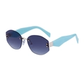 Modische randlose geometrische Sonnenbrille mit lila Farbverlauf und blauen Bügeln - C11 Tiffany Grün Gold Verlauf Grau