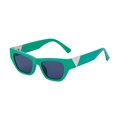 Chic green cat eye sunglasses with grey lenses and silver triangular metal detail - Dark Green Gold Full Gray
