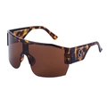 Lunettes de soleil Y2K oversize sportives à monture écaille, verres bruns et logo métal - Léopard Brun Or