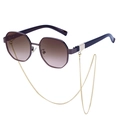 Lunettes de soleil octogonales à verres dégradés marron et chaîne dorée - Monture Marron Thé Dégradé Gris Thé (Avec Chaîne en Métal)
