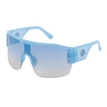Lichtblauwe Y2K sportzonnebril met blauwe verloopglazen en hertenlogo op de poot - Glanzend Blauw Goud Frame Blauw Gele Lens