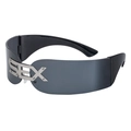 Occhiali da sole a mascherina Y2K lenti grigie e dettaglio ponte con scritta SEX - Grigio Nero - Stile Lettera SEX (WK-7013-4)