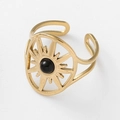 Goldener Sonnenstrahl-Ring aus Edelstahl mit rundem schwarzem Onyx-Zierstein - Gold Mit Schwarzem Zirkonia