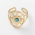 Vergoldeter offener Sonnenring mit zentralem Türkis-Stein und breitem Ringband für Damen - Gold Mit Blauem Zirkonia