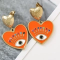 Herz-Ohrringe mit bösem Blick aus orangefarbenem Emaille und vergoldetem Edelstahl - Herz Böser Blick Emaille Stecker / Orange
