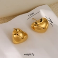 Polished gold heart stud earrings in minimalist style with 1.7cm width dimensions - Convex Heart Earrings-Gold