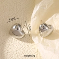 Minimalist silver heart stud earrings with mirror finish, 1.5cm geometric design - Convex Heart Earrings-Steel Color