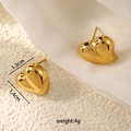 Gold heart-shaped geometric stud earrings in polished stainless steel finish - Small Heart Convex Earrings-Gold