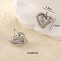 Polished silver heart stud earrings in stainless steel with 1.3cm x 1.4cm dimensions - Small Heart Convex Earrings-Steel Color