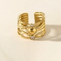 Gelaagde gouden ring met gekruiste lijnen en zirkonia-stenen van roestvrij staal - Wit