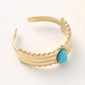 Bague bohème réglable plaquée or ornée d'une pierre turquoise en forme de larme - Bleu