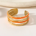 Bracciale rigido multistrato in oro e smalto arancione dal design bohémien minimal - Arancione